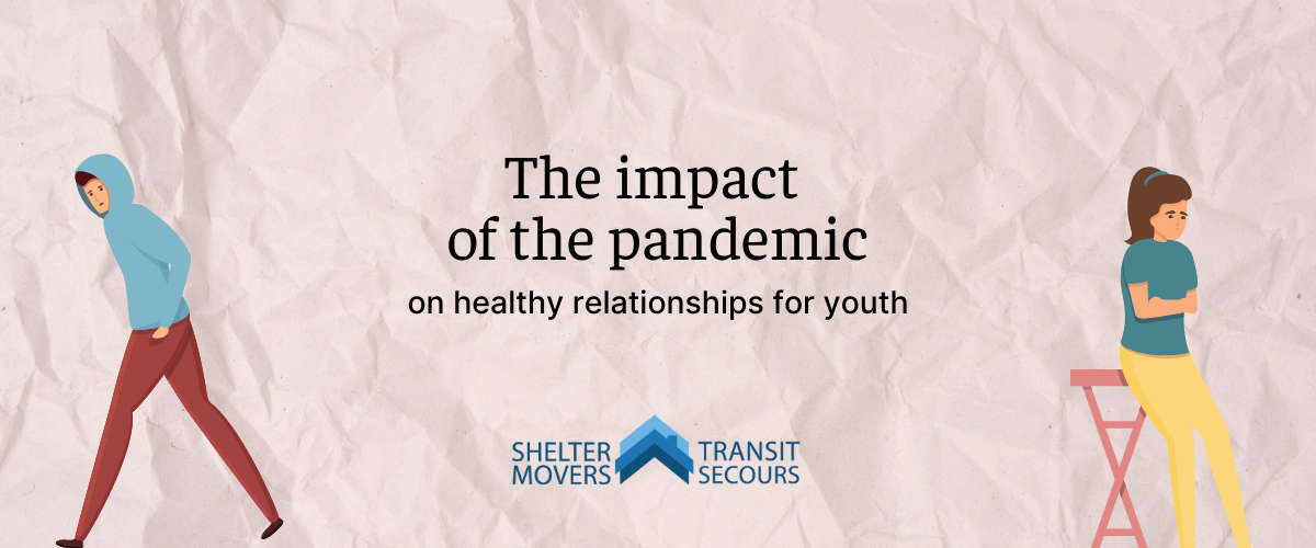 illustrated teens looking away from one another with the text "the impact o the pandemic on healthy relationships for youth"